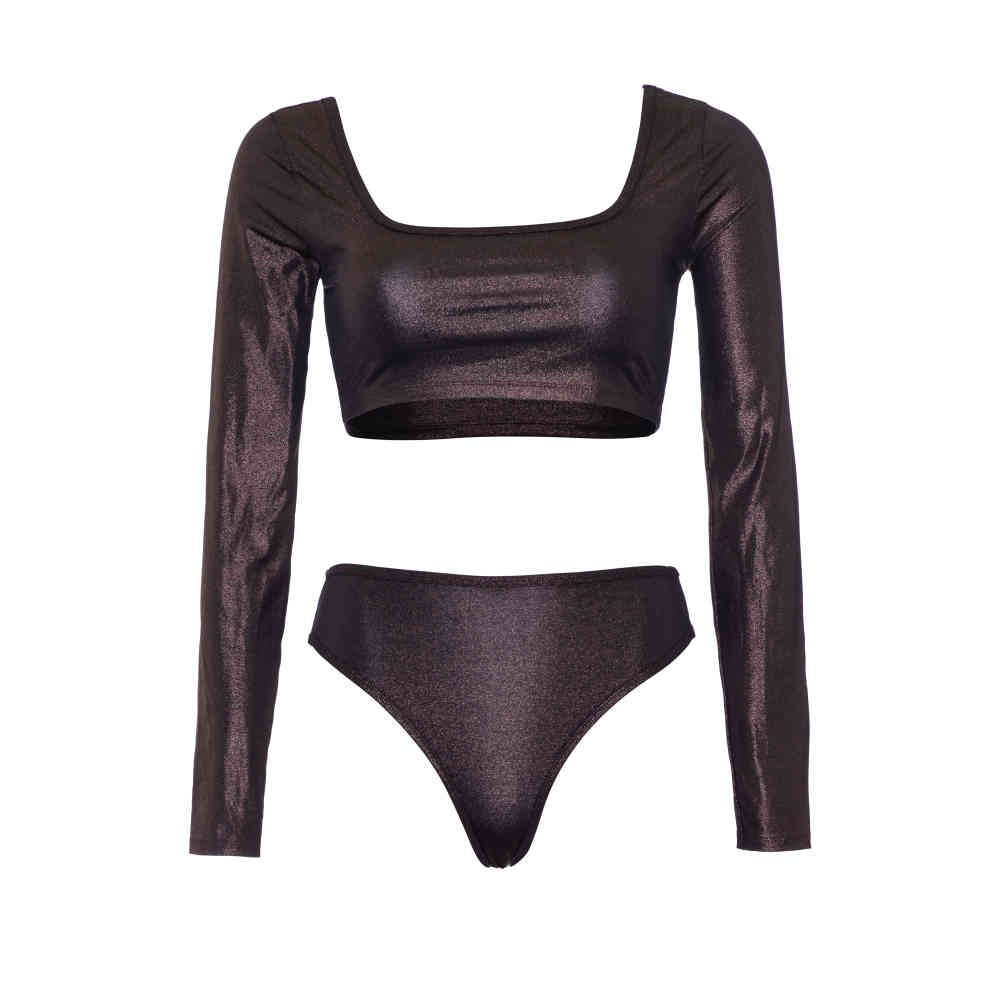 Leg Avenue - Metallic Crop Top und Slip Set - Bronzefarben